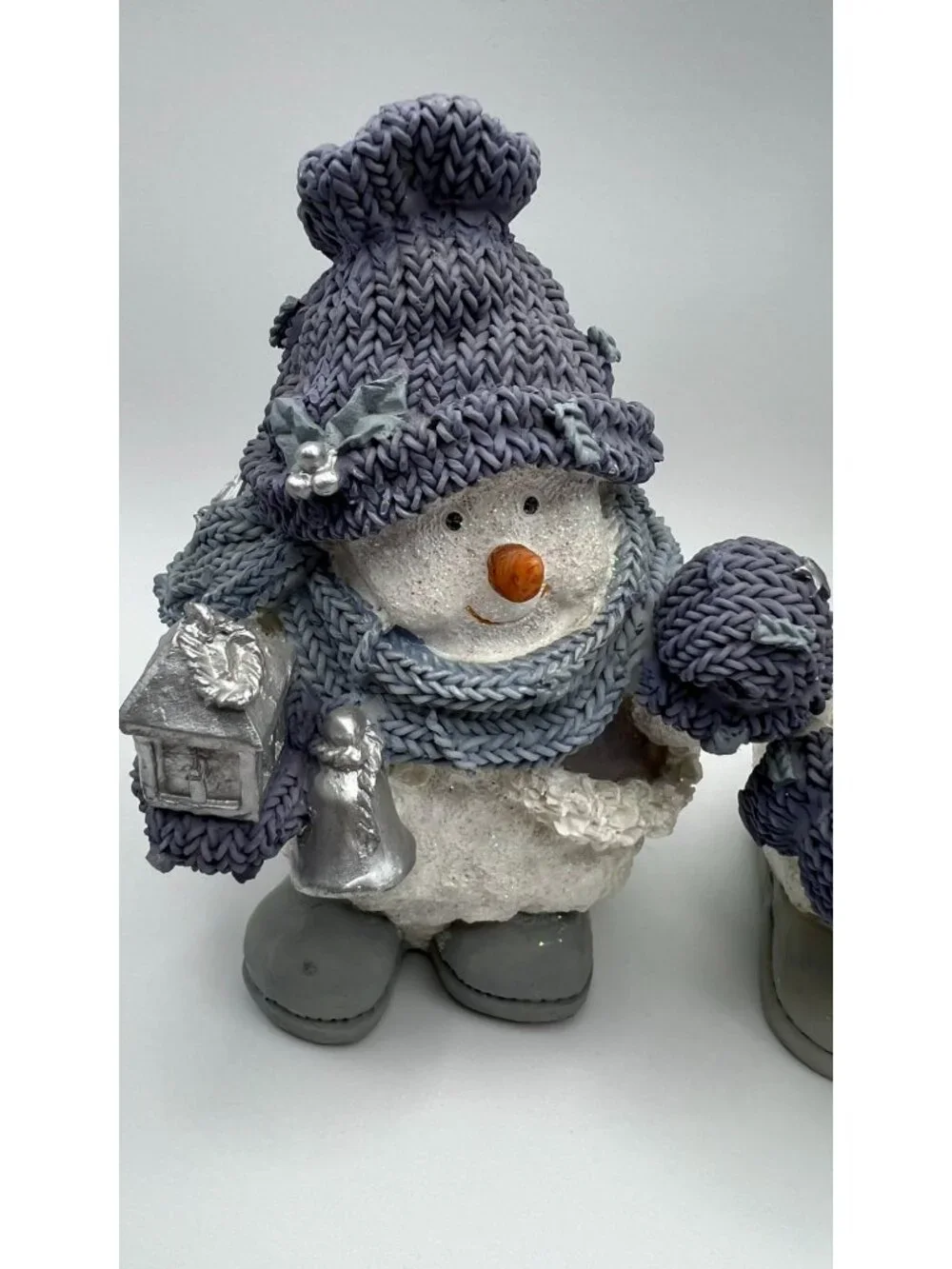 Set Of 3 Snowman Figurines With Knitted Hat & Scarf Glitter Finish Winter Decor